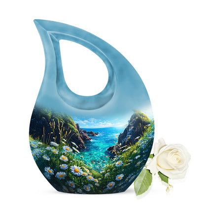 Timeless Blue Daisy Cremation Urn for Ashes - 10-inch, 200 cu in - Yatskia