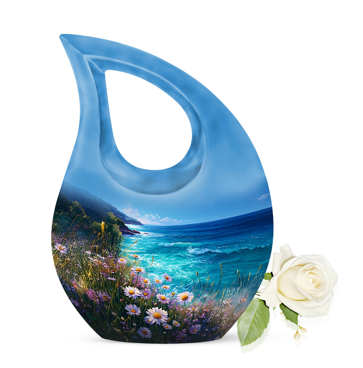 Blue Daisy Cremation Urns - Honored Keepsake 10-inch, 200 cu in - Yatskia