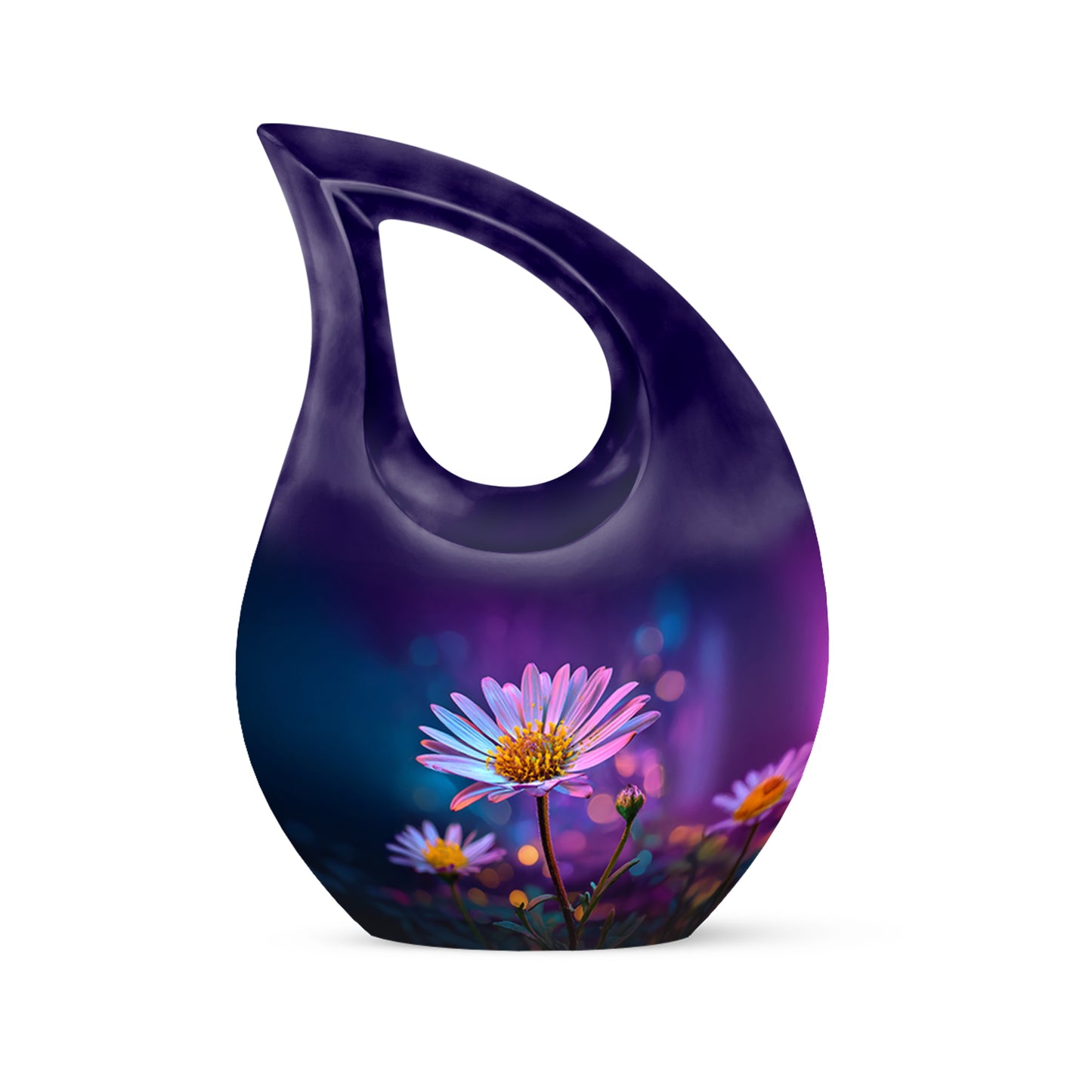 Personalized Purple Steadfast Daisy Cremation Urns for Human Ashes - 10-inch, 200 cu in - Yatskia