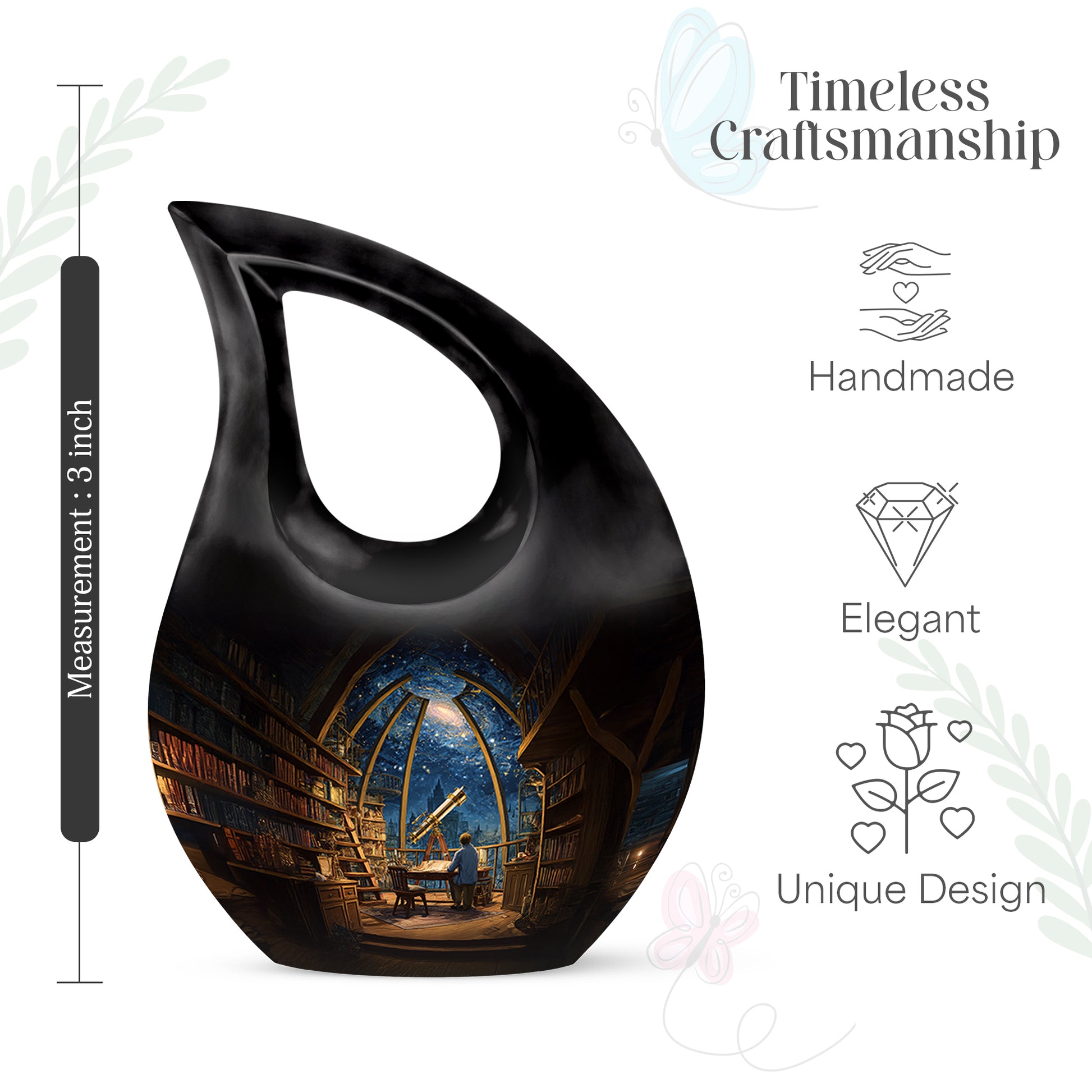 Calming Blue Angel Cremation Urn detail view angle 14 - faith-inspired cross-drop urn with angel pattern - mini keepsake memorial for portion of cremation ashes