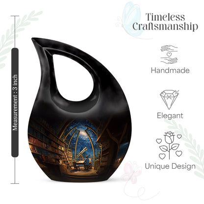 Calming Blue Angel Cremation Urn detail view angle 14 - faith-inspired cross-drop urn with angel pattern - mini keepsake memorial for portion of cremation ashes