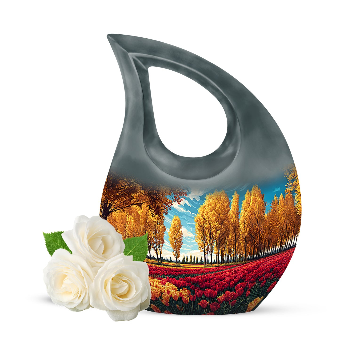 Personalized Eternal Garden Tulip Cremation Urns - Teal 10-inch, 200 cu in - Yatskia