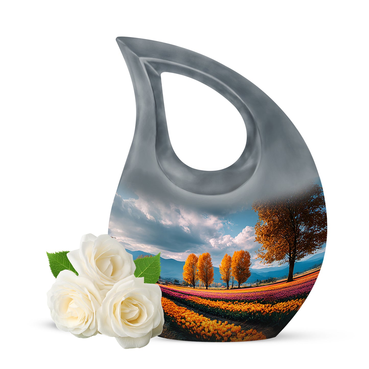 Blue Serene Garden Tulip Memorial Urn for Ashes - 10-inch, 200 cu in - Yatskia