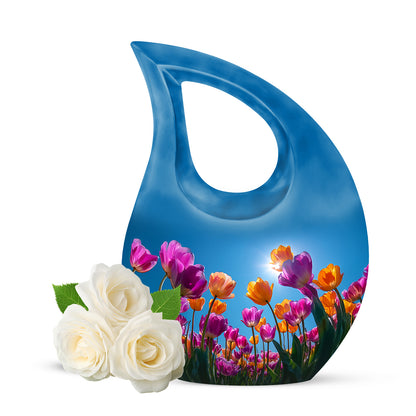 Personalized Garden Tulip Cremation Urns - Wondrous Blue 10-inch, 200 cu in - Yatskia