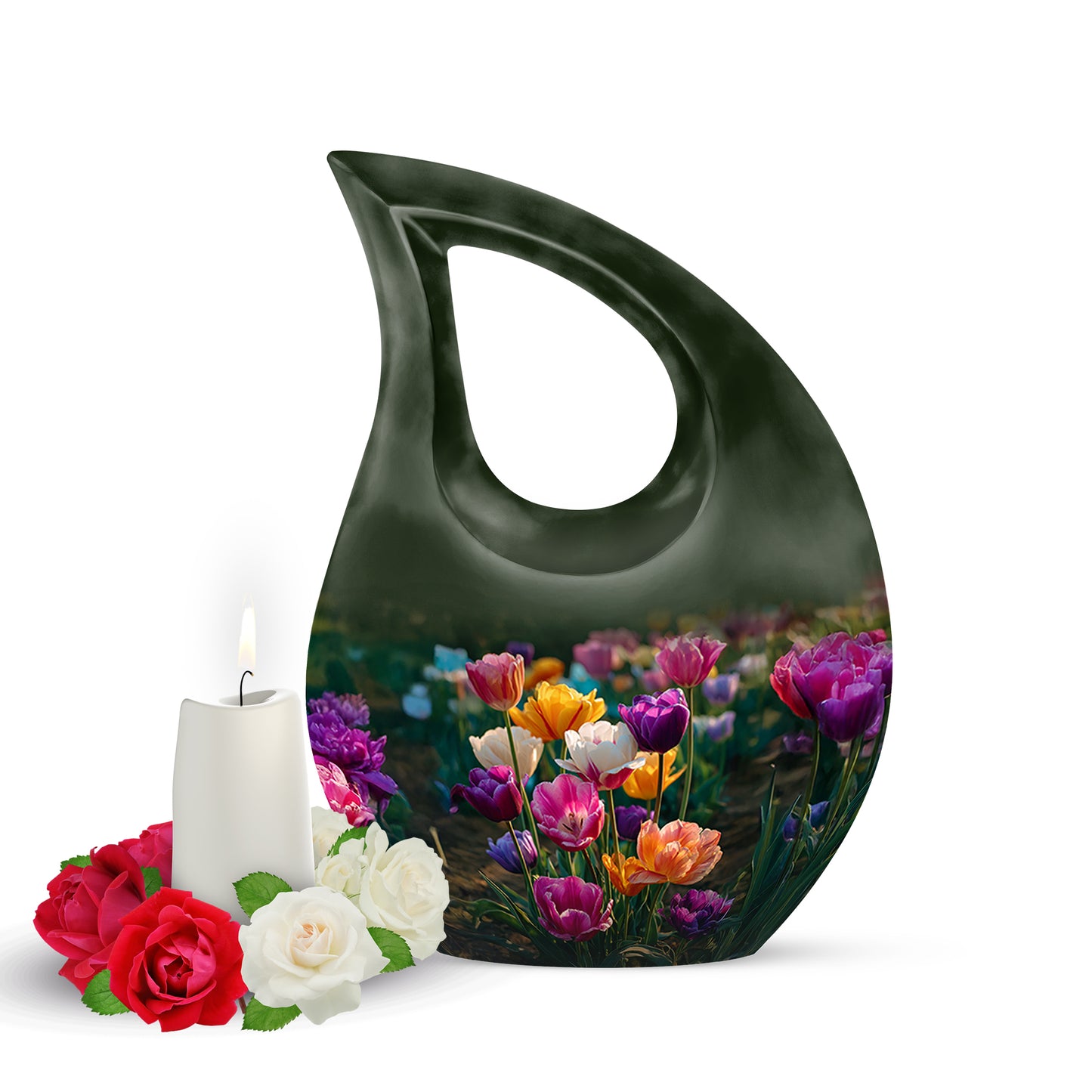 Personalized Green Garden Tulip Cremation Urns for Ashes - Captivating 10-inch - Yatskia