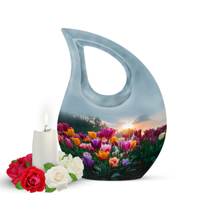 Dignified Blue Garden Tulip Cremation Urn for Ashes - 10-inch, 200 cu in - Yatskia