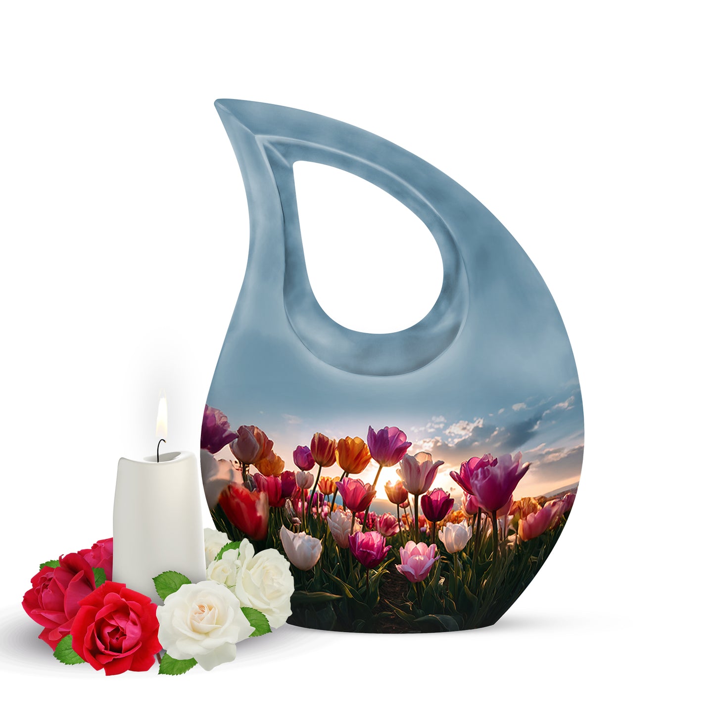Blue Garden Tulip Promise Cremation Urns for Human Ashes - 10-inch, 200 cu in - Yatskia