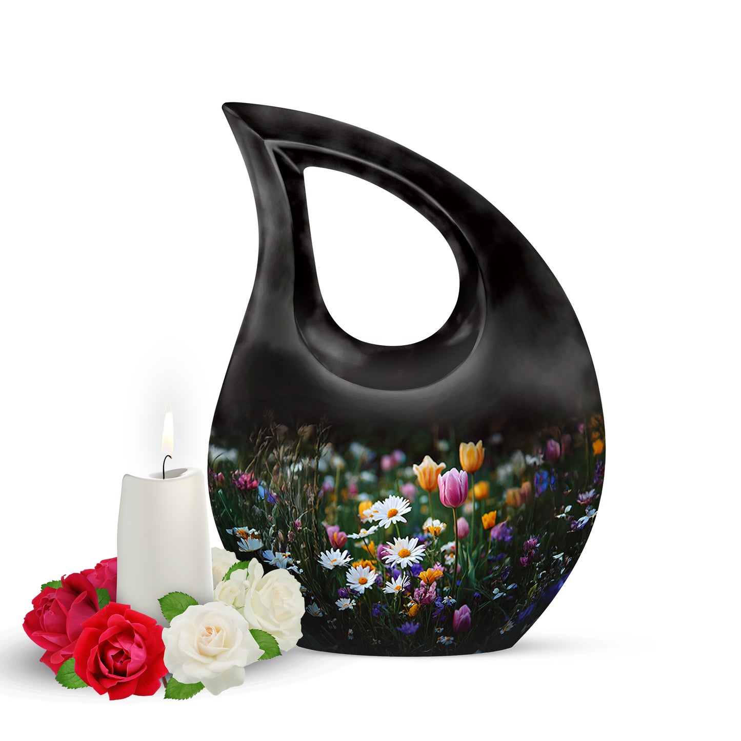 Inspiring Black Garden Tulip Legacy Urn for Human Ashes - 10-inch, 200 cu in - Yatskia