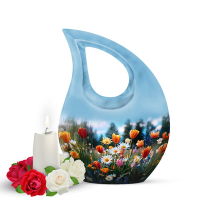 Resplendent Blue Garden Tulip Cremation Urn for Ashes - 10-inch, 200 cu in - Yatskia