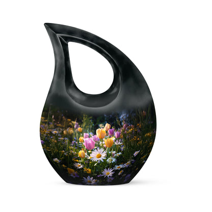 Personalized Black Cherished Garden Tulip Cremation Urns for Human Ashes - 10-inch, 200 cu in - Yatskia