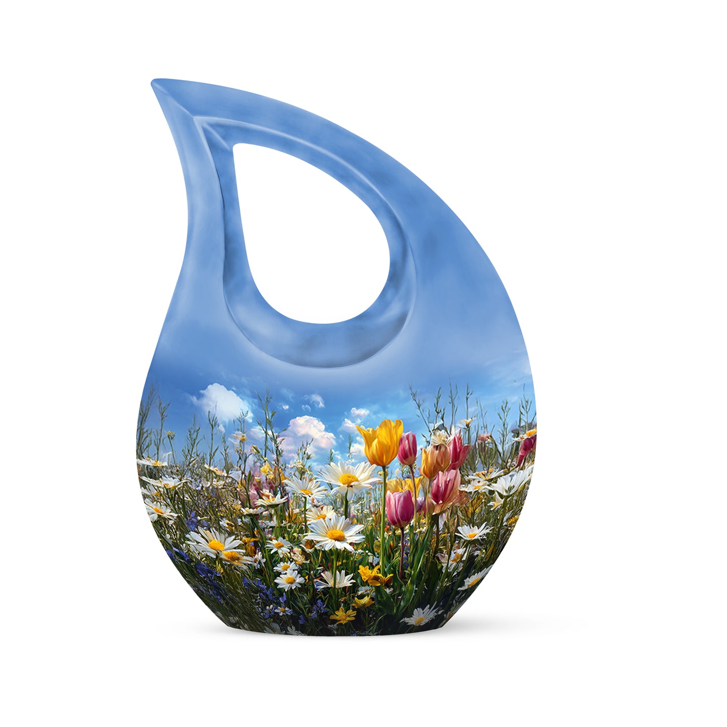 Radiant Garden Tulip Memorial Cremation Urns - Blue 10-inch, 200 cu in - Yatskia