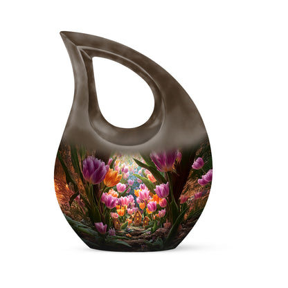 Personalized Garden Tulip Cremation Urns - Eminent Gold 10-inch, 200 cu in - Yatskia