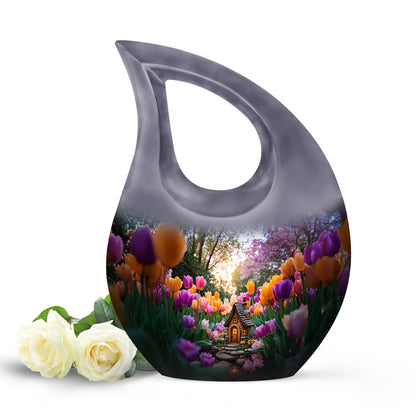 Radiant Garden Tulip Memorial Cremation Urns - Gray 10-inch, 200 cu in - Yatskia