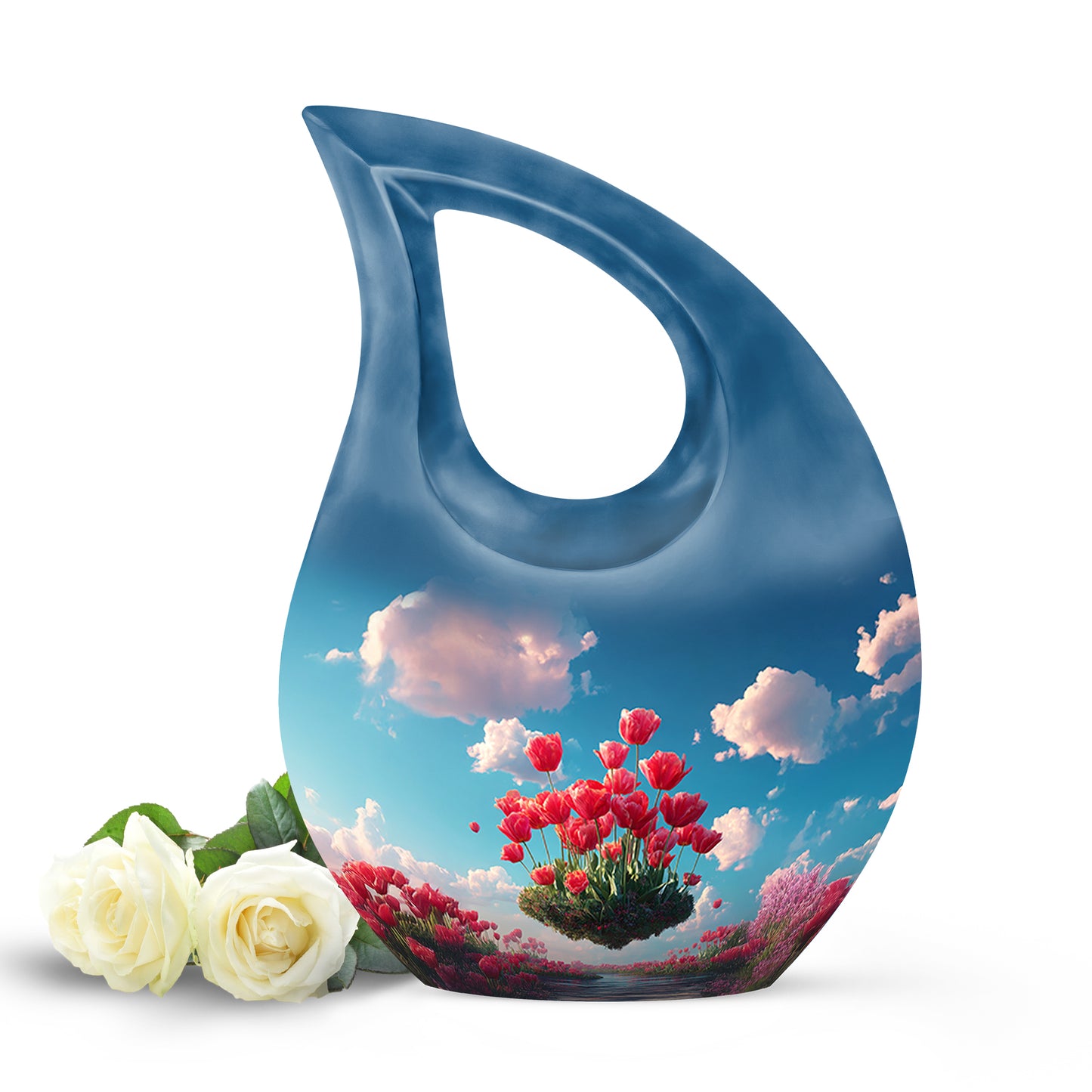 Dignified Blue Garden Tulip Cremation Urn for Ashes - 10-inch, 200 cu in - Yatskia