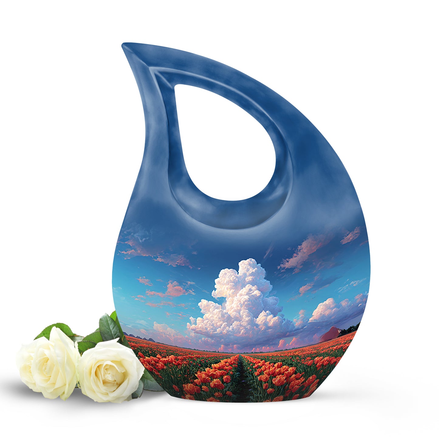 Blue Garden Tulip Cremation Urns - Honored Commemoration 10-inch, 200 cu in - Yatskia