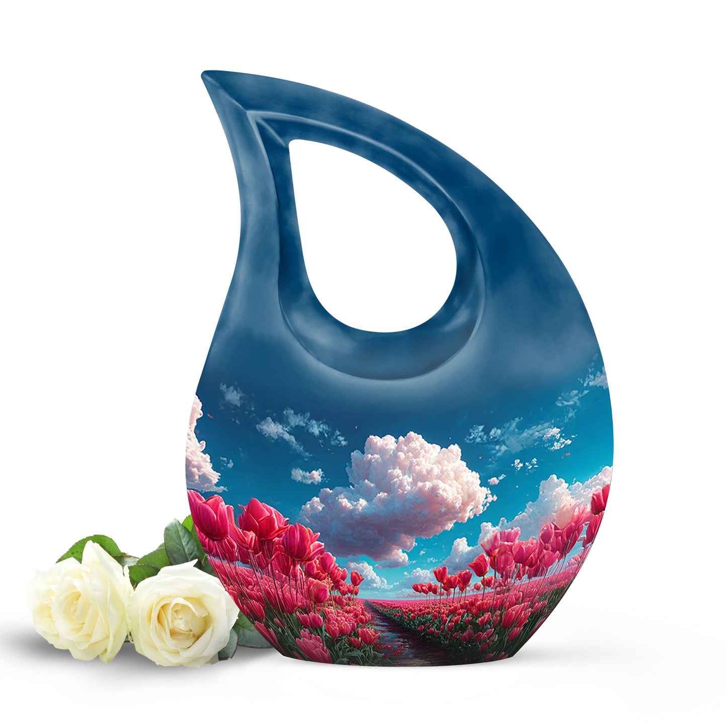 Radiant Garden Tulip Memorial Cremation Urns - Blue 10-inch, 200 cu in - Yatskia