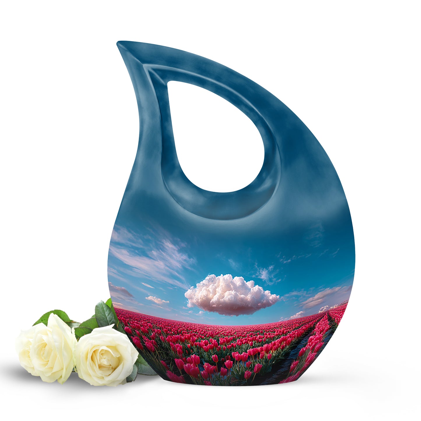 Personalized Garden Tulip Cremation Urns - Eminent Blue 10-inch, 200 cu in - Yatskia