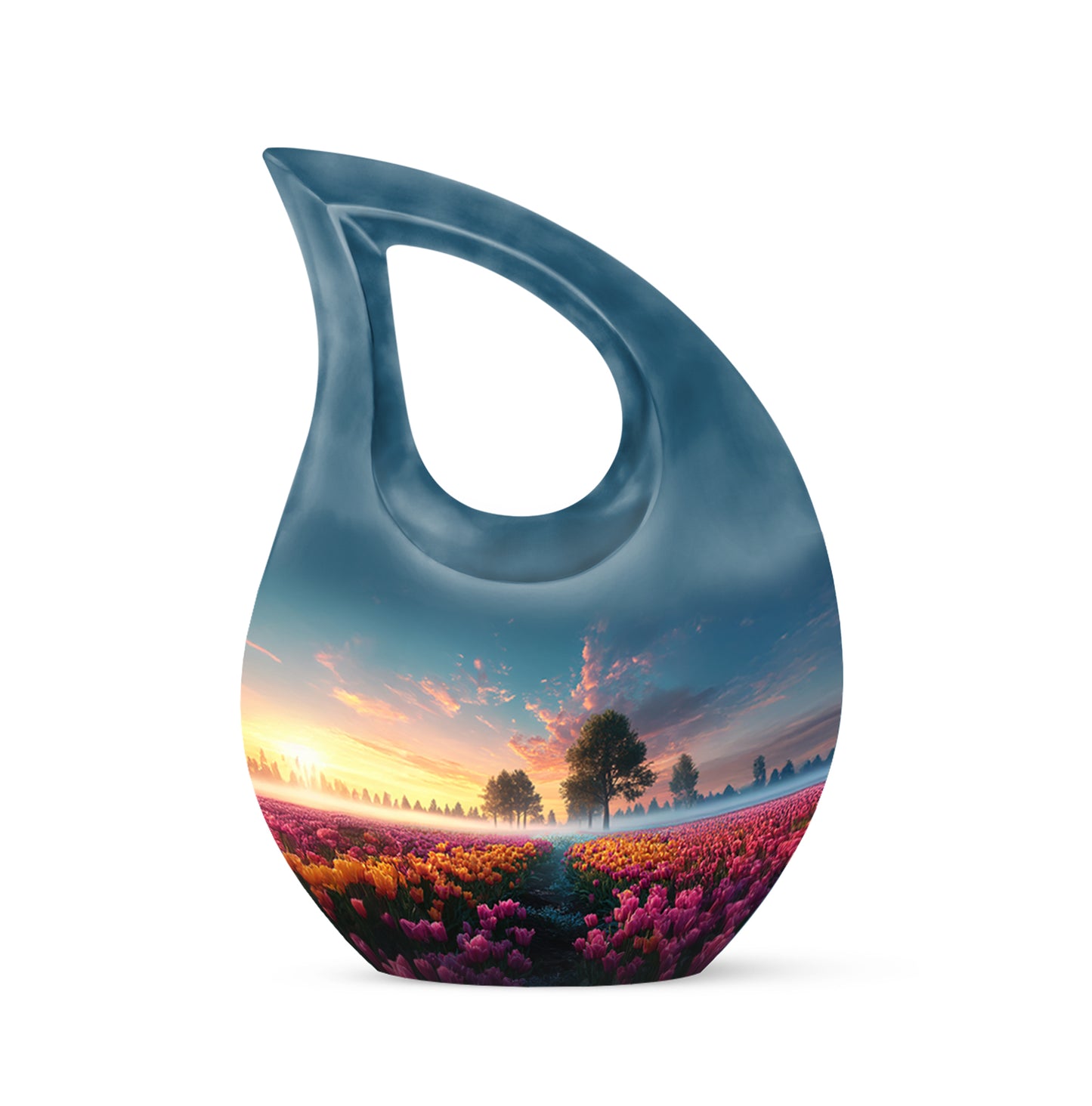 Luminous Blue Garden Tulip Passage Urn for Human Ashes - 10-inch, 200 cu in - Yatskia