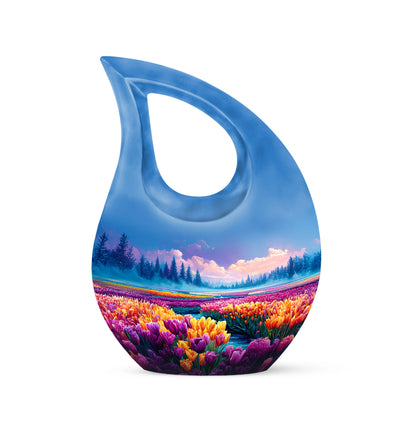 Personalized Blue Garden Tulip Cremation Urns for Ashes - Captivating 10-inch - Yatskia
