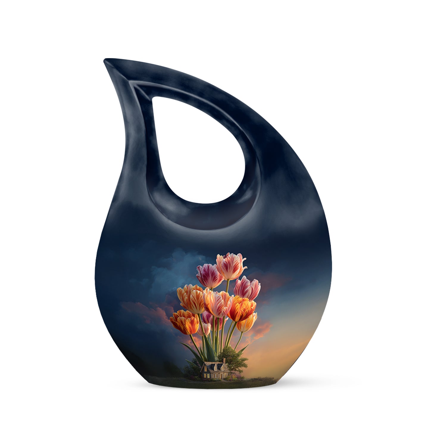 Timeless Blue Garden Tulip Cremation Urn for Ashes - 10-inch, 200 cu in - Yatskia