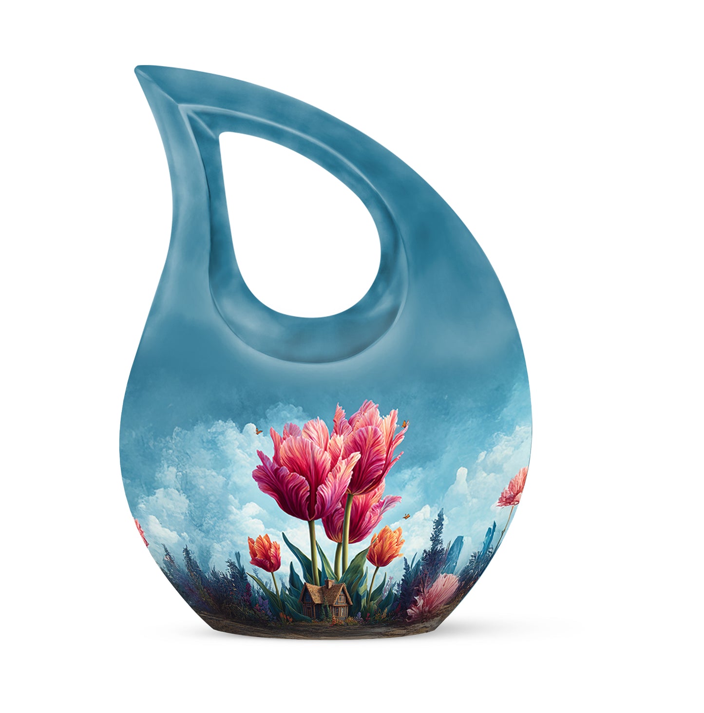 Personalized Blue Revered Garden Tulip Cremation Urns for Human Ashes - 10-inch, 200 cu in - Yatskia