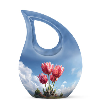 Personalized Eternal Garden Tulip Cremation Urns - Blue 10-inch, 200 cu in - Yatskia