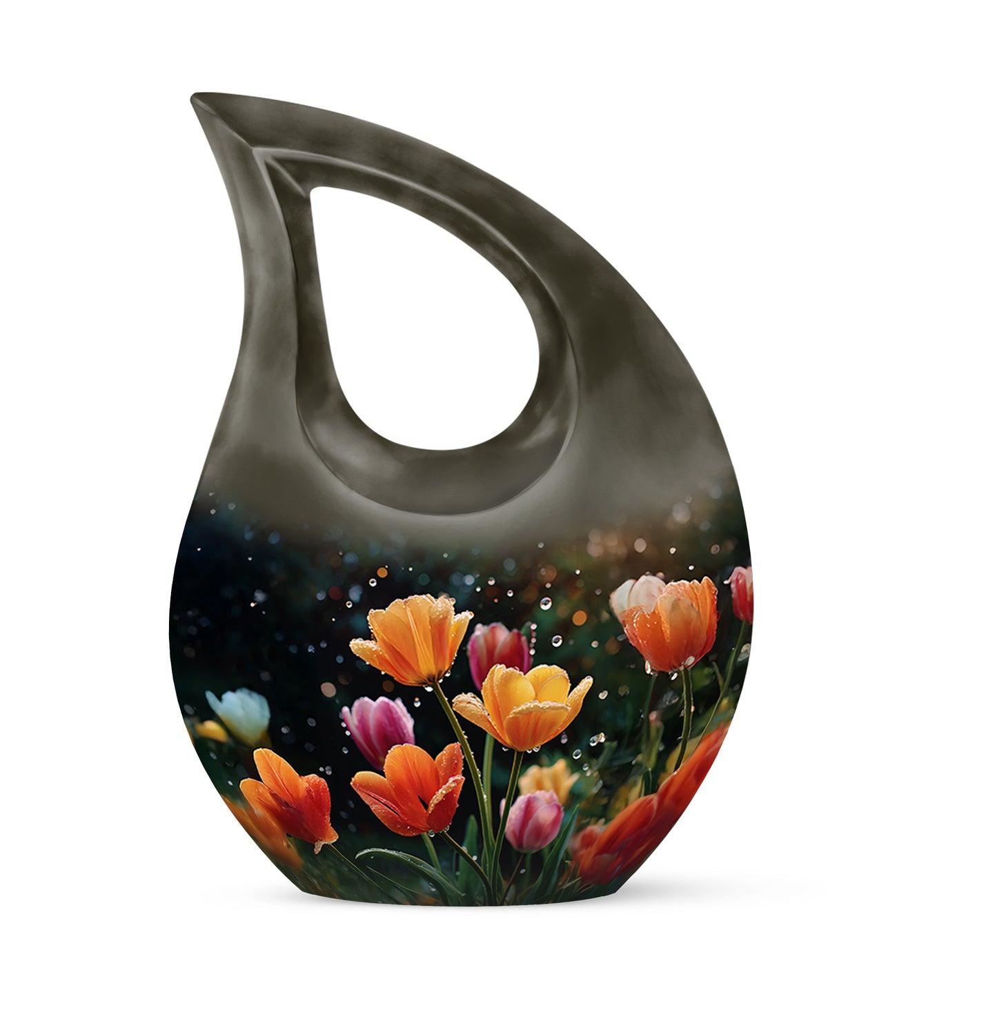 Black Resounding Garden Tulip Memorial Urn for Ashes - 10-inch, 200 cu in - Yatskia
