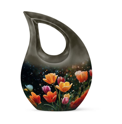 Black Resounding Garden Tulip Memorial Urn for Ashes - 10-inch, 200 cu in - Yatskia