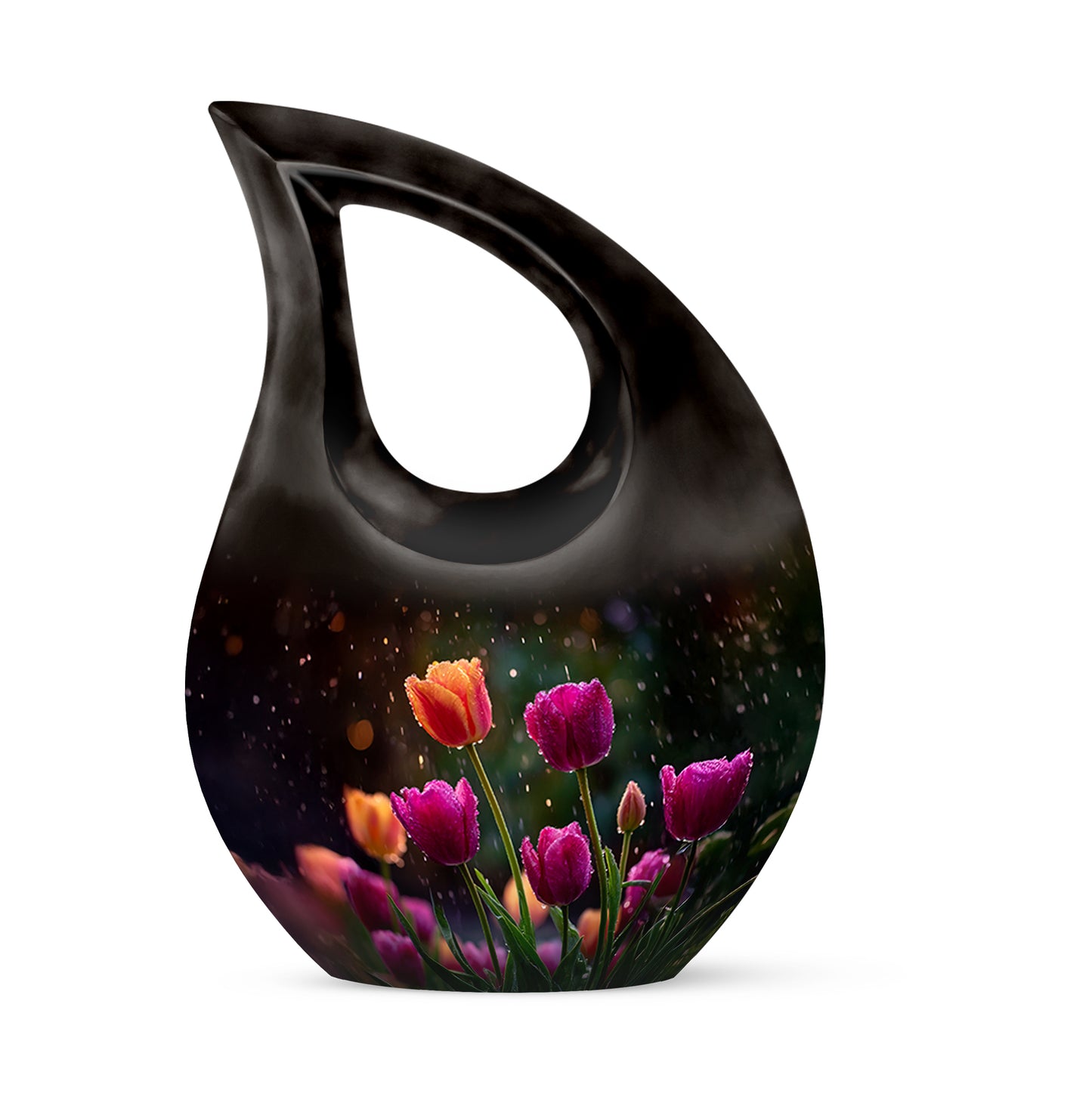 Black Treasured Garden Tulip Cremation Urns for Human Ashes - 10-inch, 200 cu in - Yatskia