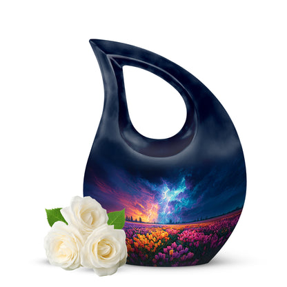 Harmonious Garden Tulip Cremation Urns for Human Ashes - Blue 10-inch - Yatskia