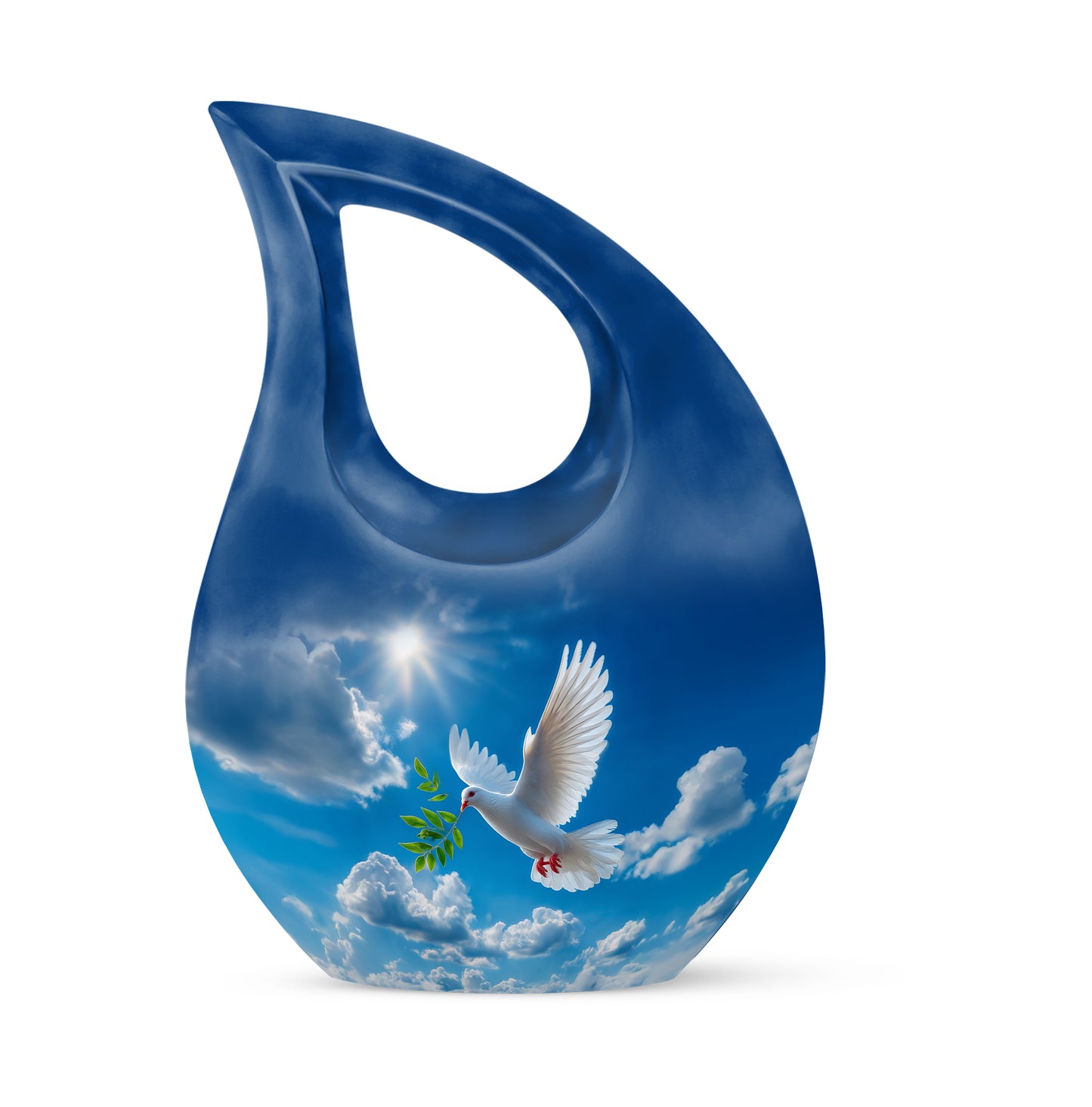Personalized Blue Sovereign Dove Cremation Urns for Human Ashes - 10-inch, 200 cu in - Yatskia