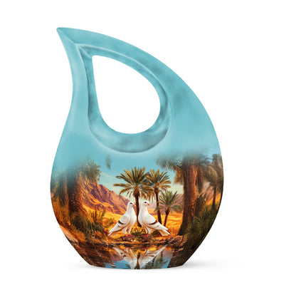 Teal Stately Dove Cremation Urns for Human Ashes - 10-inch, 200 cu in - Yatskia