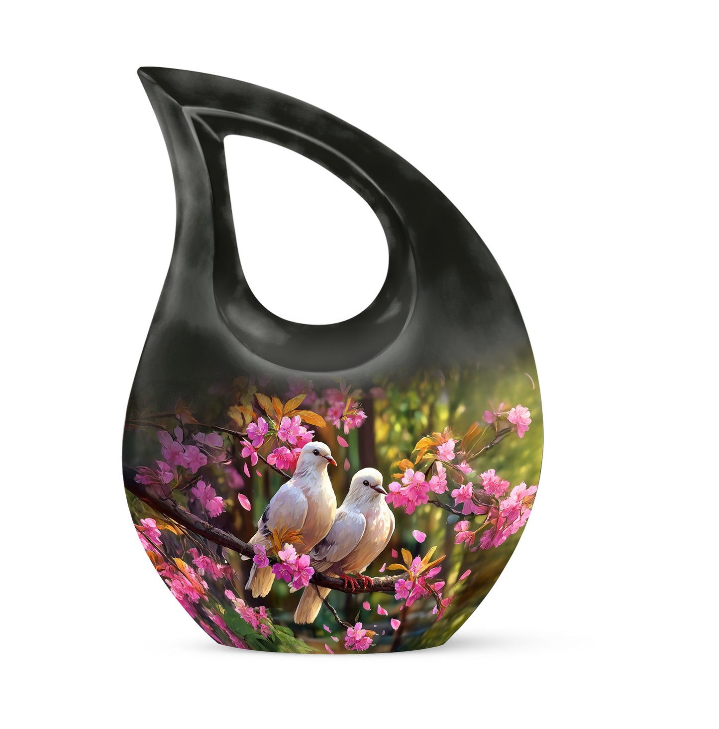 Black Dove Reflection Cremation Urns for Human Ashes - 10-inch, 200 cu in - Yatskia