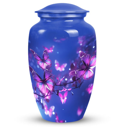 Elegant purple butterfly urn for human female ashes, ideal cremation urn for adult woman, suitable urns for mom burial.