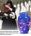 Elegant purple butterfly urn for human female ashes, ideal cremation urn for adult woman, suitable urns for mom burial.