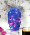 Elegant purple butterfly urn for human female ashes, ideal cremation urn for adult woman, suitable urns for mom burial.