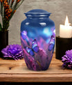 Cremation urn for adult ashes women, decorated with a butterfly on a purple urn