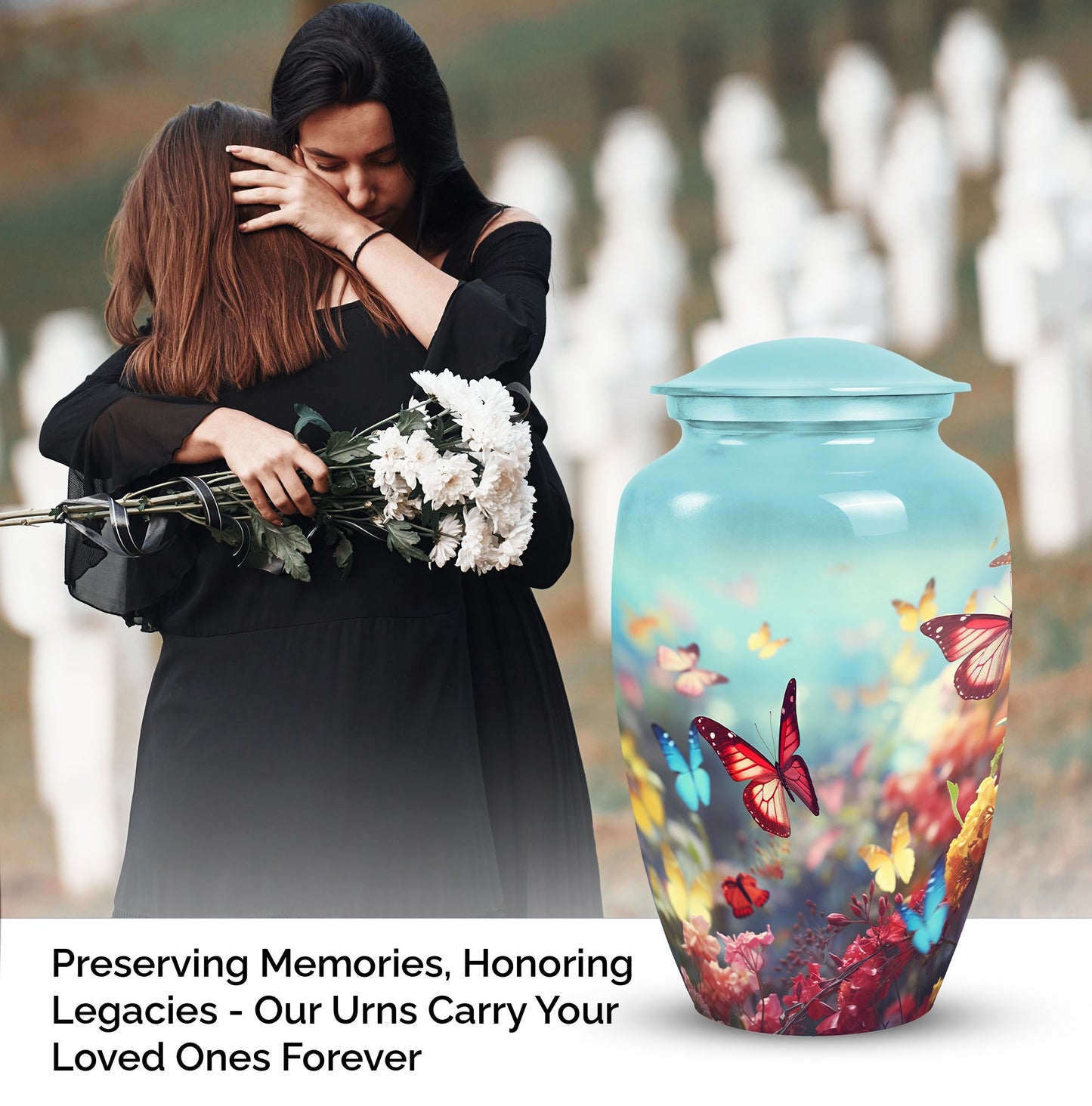 Elegant Butterfly Urn for Human Ashes, Large Funeral Cremains Container ideal for Adult Female Burial