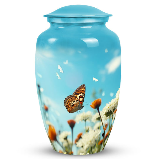 Butterflies Memorials Urn for Human Ashes in Morning Meadow