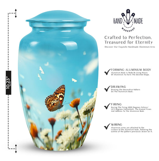 Colorful Personalized Butterfly Cremation Urn for Human Ashes - 10-inch, 200 cu in - Yatskia