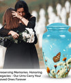 Butterflies Memorials Urn for Human Ashes in Morning Meadow