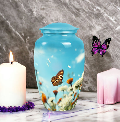 Colorful Personalized Butterfly Cremation Urn for Human Ashes - 10-inch, 200 cu in - Yatskia