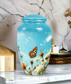 Butterflies Memorials Urn for Human Ashes in Morning Meadow