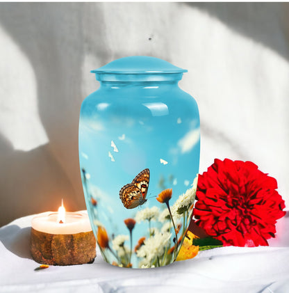 Colorful Personalized Butterfly Cremation Urn for Human Ashes - 10-inch, 200 cu in - Yatskia