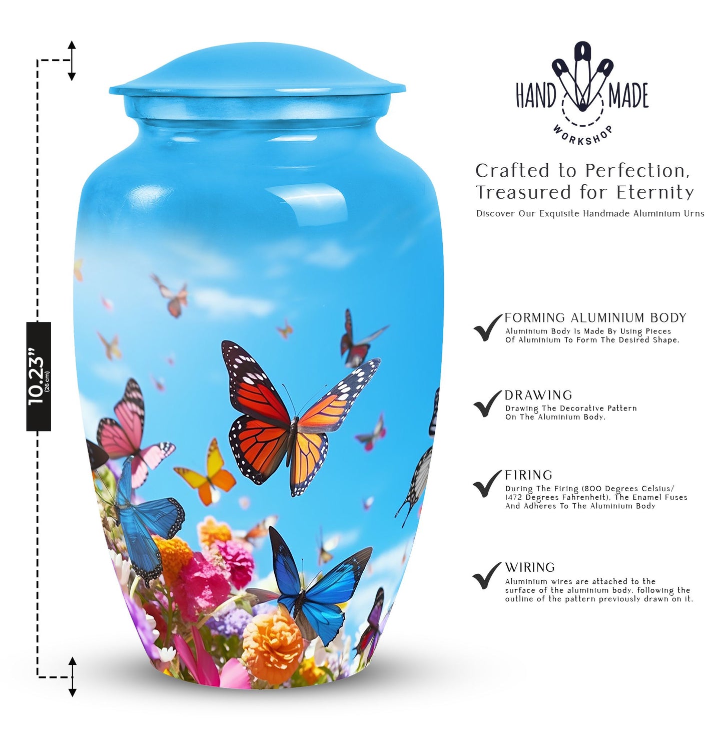 Elegant, large butterfly urn for adult human ashes, perfect for cremation and burial purposes