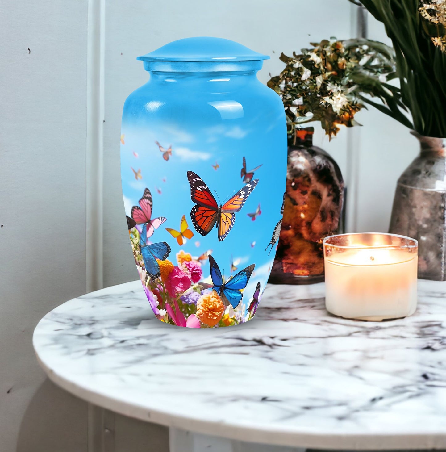 Elegant, large butterfly urn for adult human ashes, perfect for cremation and burial purposes