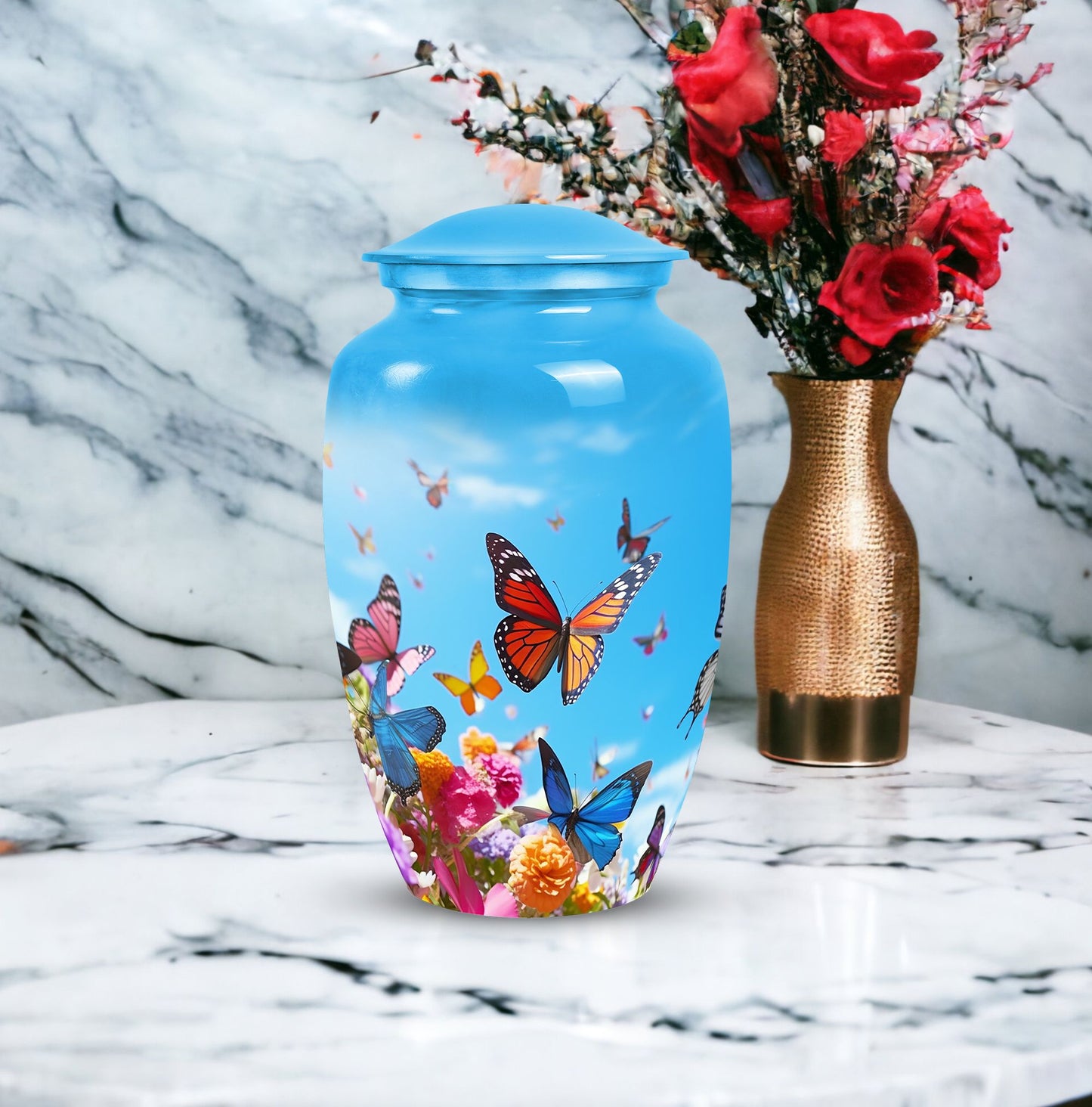 Elegant, large butterfly urn for adult human ashes, perfect for cremation and burial purposes
