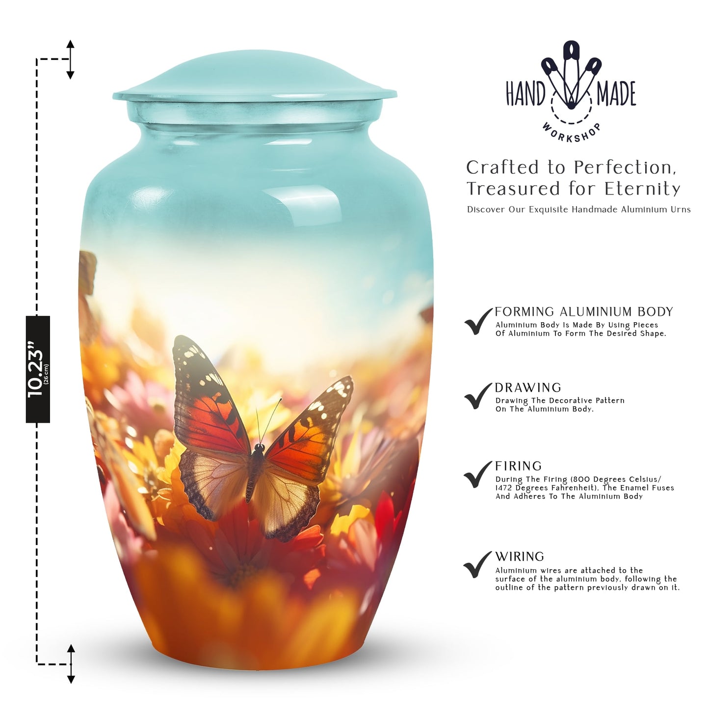 Large butterfly adult male urn for ashes, ideal cremation urn for human ashes.