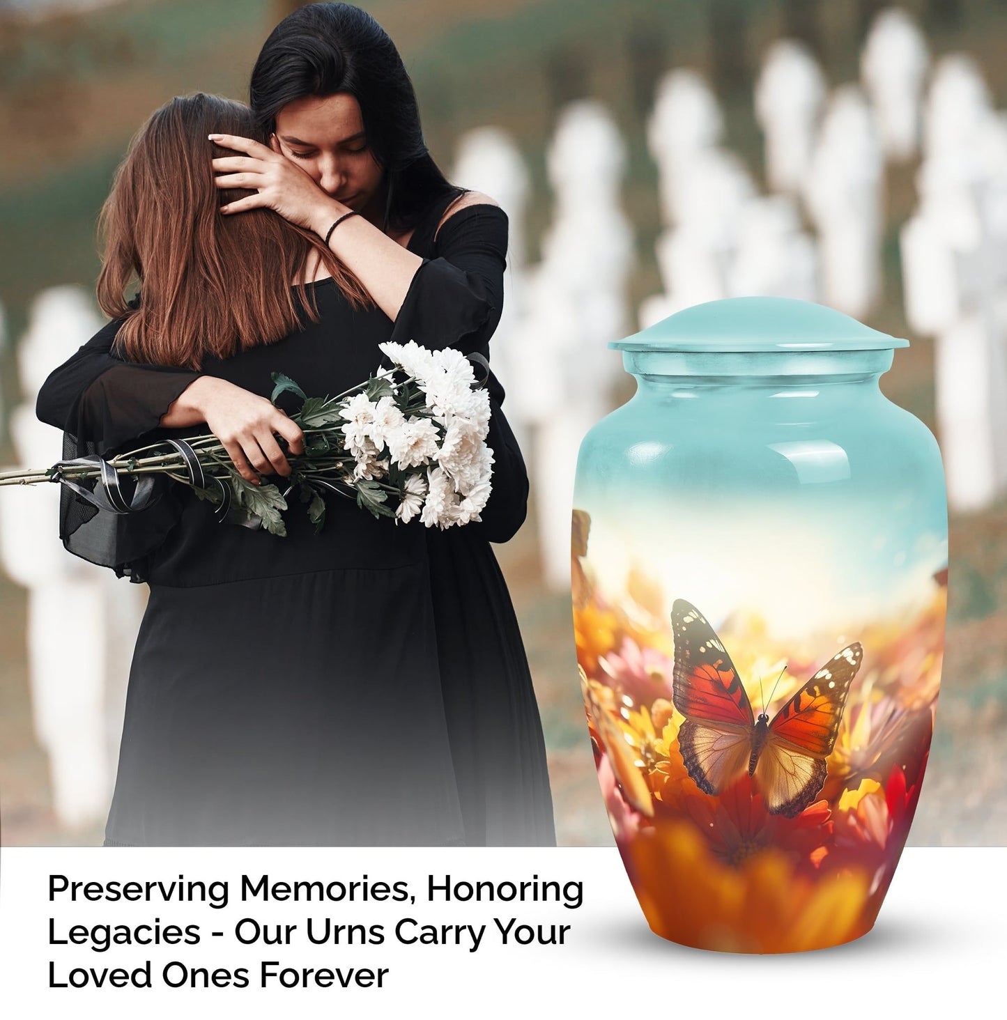 Large butterfly adult male urn for ashes, ideal cremation urn for human ashes.