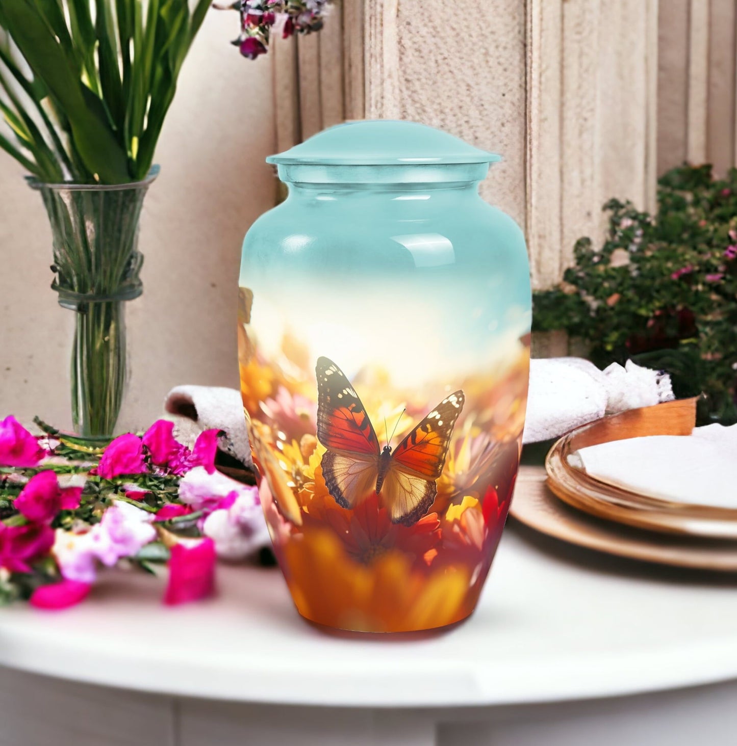 Large butterfly adult male urn for ashes, ideal cremation urn for human ashes.